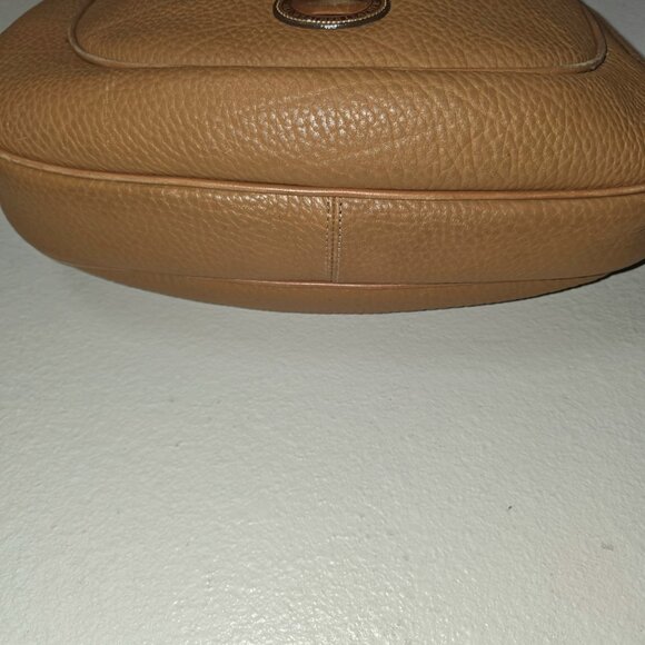 Dooney & Bourke AWL Large Crescent Sac Peanut Tan USA Vintage Brass Saddle Hobo - Picture 13 of 16